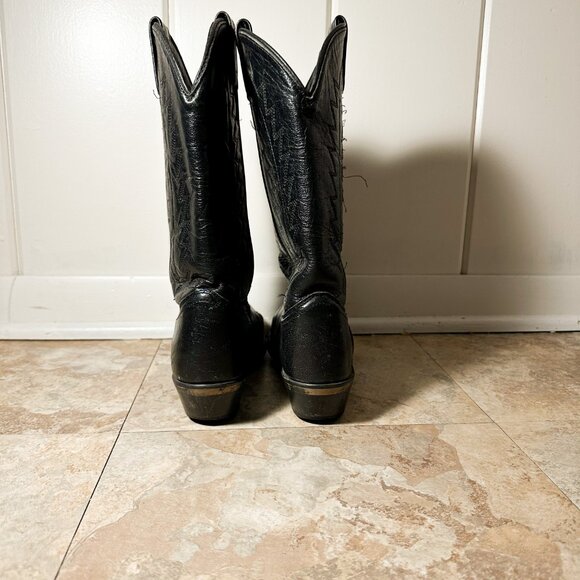 Womens Black Cowboy Boots Size 8 Calf Length Plant Patterned Pointed Toe - Picture 4 of 6